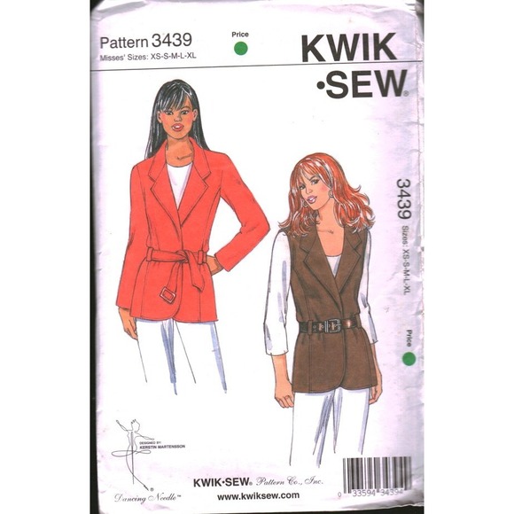 Kwik Sew Other - Kwik Sew 3439 Sewing Pattern Misses Jacket Vest Belted XS-XL Kerstin Martensson
